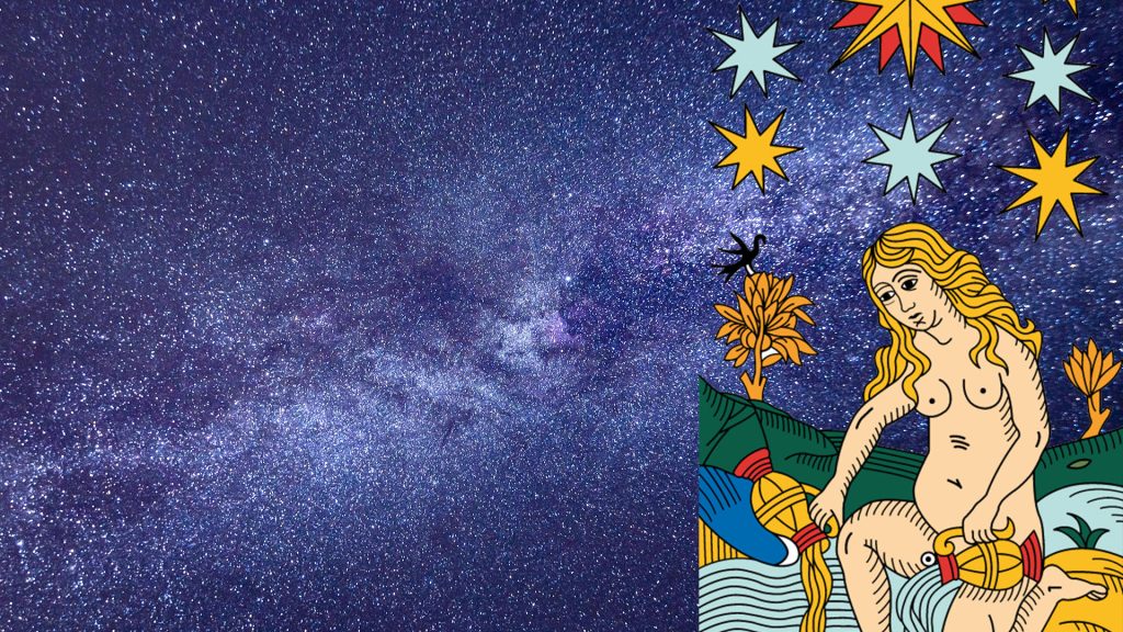 La carta della Stella dei Tarocchi di Marsiglia su un cielo stellato