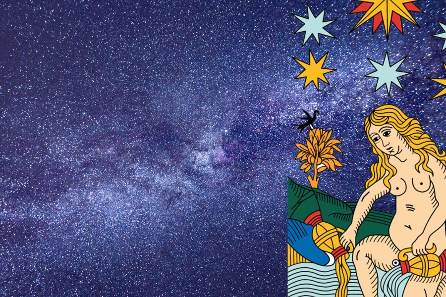 La carta della Stella dei Tarocchi di Marsiglia su un cielo stellato